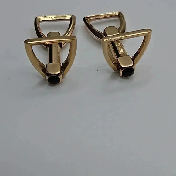 RARE Christian Dior Horse Bridle Cufflinks Gold and Onyx and Gold Filled Tie bar - Picture 4 of 5